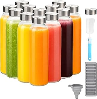 Zukro Glass Water Bottles with Lids 18 oz, 12 Pack Reusable Juice Bottles With Stainless Steel Airtight Cap for Juicing, Leak Proof Clear Drinking Jar Beverage storage container for Fridge, BPA Free