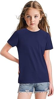 KEREDA Girls Shirts Short Sleeve Soft Cotton T-Shirts Plain Tees Tops Clothes for Kids