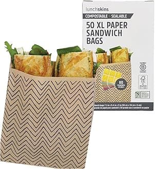 Lunchskins Compostable Food Storage XL Sandwich Bags, Chevron Design, 50 Bags - Eco-Friendly, Recyclable, Made Without PFAS and BPA
