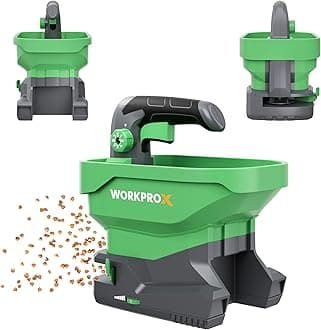 WORKPROX Battery Powered Fertilizer Spreader, 7.2V Seed Spreader for Salt, De-Icer, Earth Food, Rechargeable Grass Seed Spreader with 8-Level Settings and Holds up to 6458 sq.ft. of Product