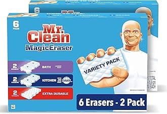 Mr. Clean Magic Eraser Variety Pack (with Bath, Kitchen, and Extra Durable Cleaning Pads), Bathroom, Shower, and Oven Cleaner, 12 Count