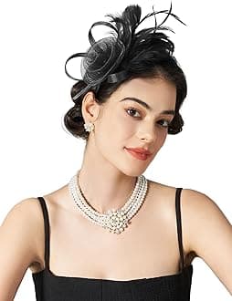 SWEETV Tulle Fascinators for Women, Tea Party Hats for Kentucky Fascinators Derby, Cocktail, Wedding, Fancy Dress Party