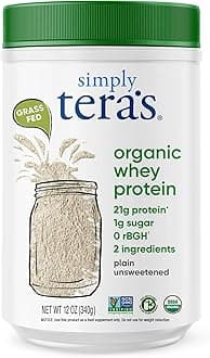 Organic Whey Protein Powder - Grass Fed Whey Protein Powder Without Artificial Sweeteners, Unflavored, Non-GMO, Kosher, Gluten-Free - Plain Unsweetened 12 Oz.