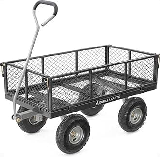 Gorilla Carts800 Pound Capacity Heavy Duty Durable Steel Mesh Convertible Flatbed Garden Outdoor Hauling Utility Wagon Cart, Black