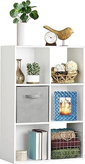 6 Cube Storage Organizer, 3 Tier Stackable MDF Wood Bookcase, Open Storage Display Bookshelf, Storage Cabinet for Living Room, Bedroom, Home, Office, 23.7" L x 11.7" W x 35.2" H, White