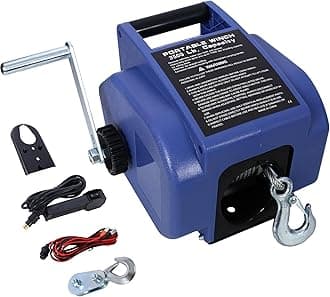 WIIS' IDEA 12V 6000 lb Load Capacity Portable Winch, Reversible Electric Winch for Towing ATV/UTV with Manual Function, Synthetic Rope, Rapid Mount, Extra Pulley Hook, Waterproof, Blue