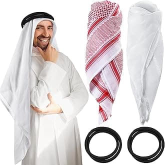 2 Pcs Arab Shemagh Muslim Keffiyeh Head Scarf for Men with Lgal Aqel Rope Arab Costume Halloween Costume Accessories