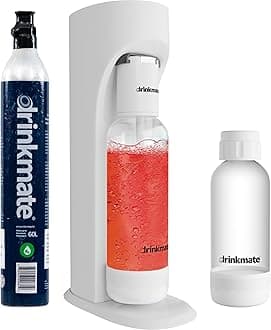OmniFizz Sparkling Water and Soda Maker, Carbonates Any Drink - Special Bundle - Includes 60L CO2 Cylinder, Two Carbonation Bottles, and Fizz Infuser (Classic White)