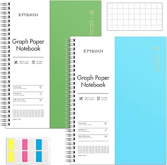 EMSHOI Spiral Graph Notebook, 2 Pack 7.48" x 10.15" B5 Large Graph Paper Composition Notebook, 640 Pages 100gsm Thick Grid Journal with Sticky Notes, Plastic Hardcover, Blue, Green