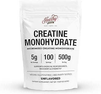 HEARTHY FOODS Creatine Monohydrate Micronized Powder 500G - 100 Servings, 5000mg Per Serving (5g) - 17.9 Oz for Men & Women Muscle Growth & Recovery - UNFLAVORED