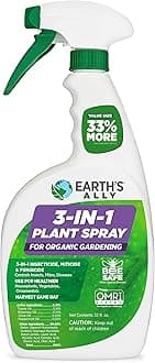 Earth's Ally 3-in-1 Plant Spray for Pests and Disease - Organic Insecticide, Fungicide and Spider Mite Control - OMRI Listed Indoor Outdoor Garden Spray - Safe for Pollinators, Kids and Pets - 32 oz