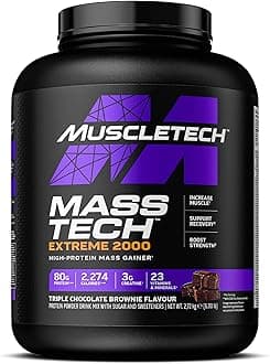 MuscleTech MassTech Extreme Protein Powder, Weight & Muscle Mass Gainer, Whey Mass Protein Powder With 3g Creatine, 80g Protein, 2,274 Calories, 2.72kg, Triple Chocolate