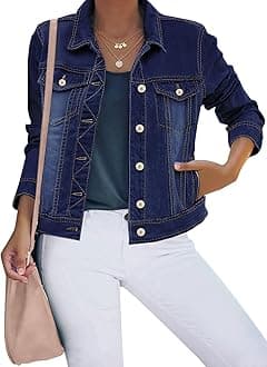 luvamiaWomen's Basic Button Down Stretch Fitted Long Sleeves Denim Jean Jacket