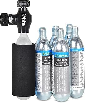 BriskMore CO2 Inflator Kits with 9X16g or 5 X 16g CO2 Cartridges, Presta and Schrader Valve Compatible, Bike Tire CO2 Pump, Included Insulated Sleeve