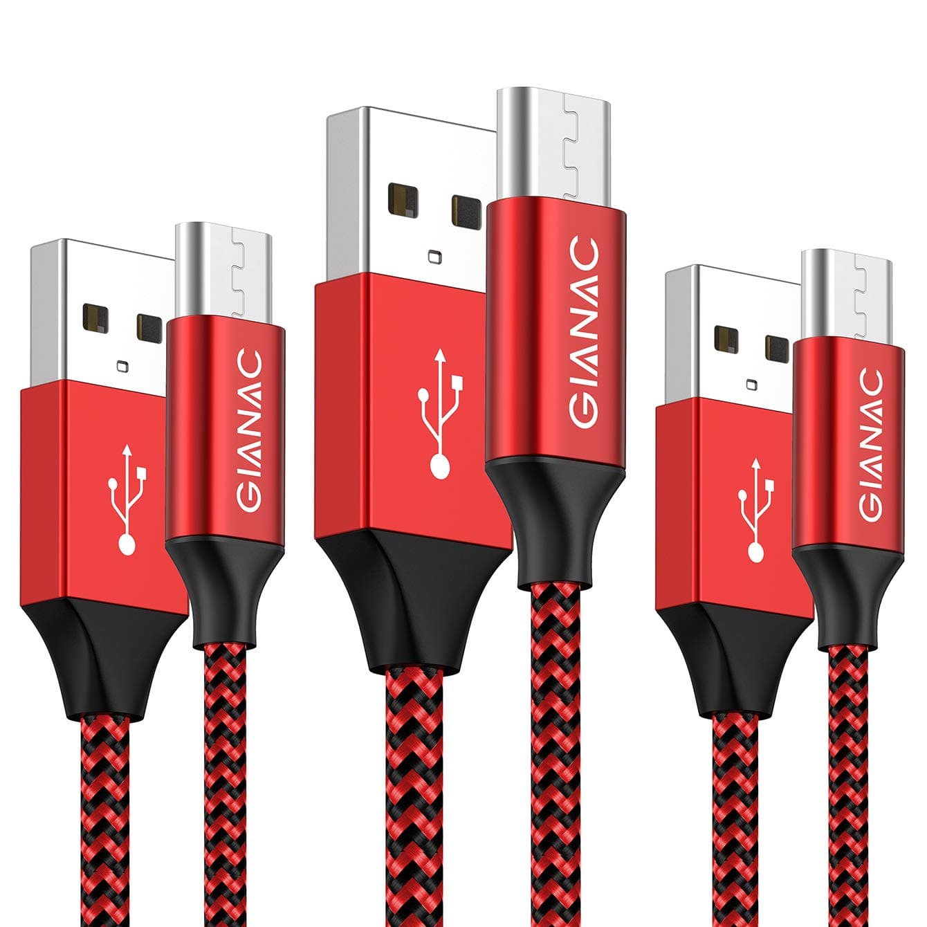 GIANAC Micro USB Cable [3-PACK / 0.5m 1m 2m ] Fast Charging and Data Transfer Braided Nylon Android Cord Cable for Samsung Galaxy S6/S7/S4/S3/J5/J7/J3, Kindle, Echo Dot, Huawei, Xiaomi,Nexus,Motorola