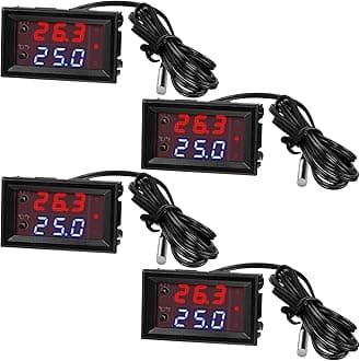 - 4 Pieces 12V Electronic Temperature Controller Programmable -50 to 110 Degree Celsius Heating/Cooling Thermostat Control Switch Module Ntc Waterproof Sensor Probe Dual Color LED Display Monitor