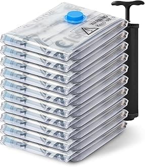 Vacuum Seal Bags for Clothing Travel, 10 Jumbo - Space Saver Vacuum Storage Bags, Blanket & Clothes Storage Bags Vacuum Sealed – Hand Pump Included, Bolsas Para Guardar Ropa Al Vacío