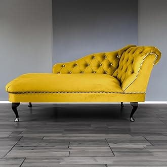 RegentTufted Chaise Lounge Sofa & Seating Handmade Velvet Living Room Bedroom Hallway Black Accent Chair (Right Hand, Lemon)