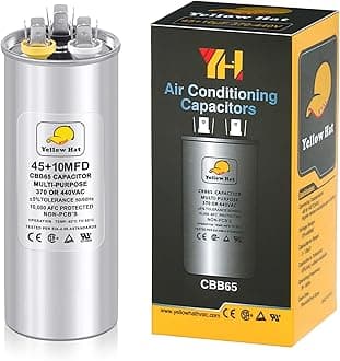 Capacitor for Air Conditioner 45+10 uf MFD 370 or 440 Volt VAC, Multi-Purpose Round Capacitor for AC Motor Run or Fan Motor Start or Condenser Straight