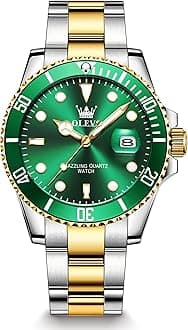 OLEVSMen's Stainless Steel Watch, Easy to Read Gold Silver Two Tone Analog Quartz Wristwatch, Luxury Rotating Bezel Magnified Date Waterproof Luminous Dress Watches for Men