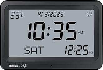 Shia Islamic Worldwide Digital 21 Azan (Call for Prayer) Sounds Wall and Desk Digital Clock with Daily Doaa Feature USA&Canada (Black White)