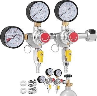VEVOR CO2 Regulator Gauge with 0-60PSI, Heavy Duty CO2 Gauge Gas System, Draft Beer Regulator with Check Valve, Adjustable Pressure Regulator for Draft Beer Homebrew (Triple Gauge Regulator)