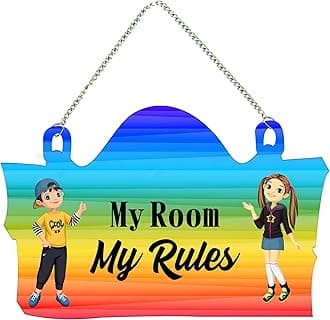 Artvibes My Room My Rules Printed Wooden Door Hanging | Quotes Decor Item | Printed Wall Decoration for Home Décor | Wall Illustrations | Graphic Print Artwork | Unique Gift | Cafe Decor (WH_3710N)