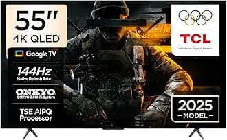 55T8C Television 55 Inch Smart TV 4K QLED Colorful Quantum Crystal HDR 10+ Gaming Google TV, 144Hz Native Refresh Rate, ONKYO 2.1 Hi-Fi, Dolby Atmos, DTS Virtual X, MEMC, Game Master (2025 Model)