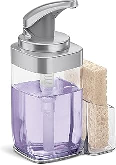 simplehuman KT1189 650ml Square Push Pump Liquid Soap Dispenser with Removable Sponge Caddy, Effortless Dispensing, Precision Lever, Easy to Refill, Large Capacity, Brushed Nickel