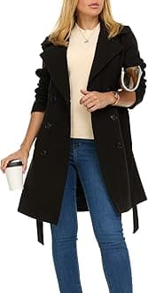 Steve Madden Trench Coat for Women – Double-Breasted Long Winter Faux Wool Coat