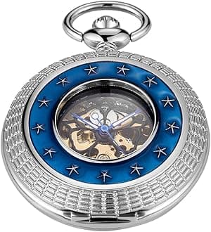 Vintage Mechanical Men's Pocket Watch, Roman Dial Clock Hand Wind Pocket Watch for Men with FOB Chain Gift