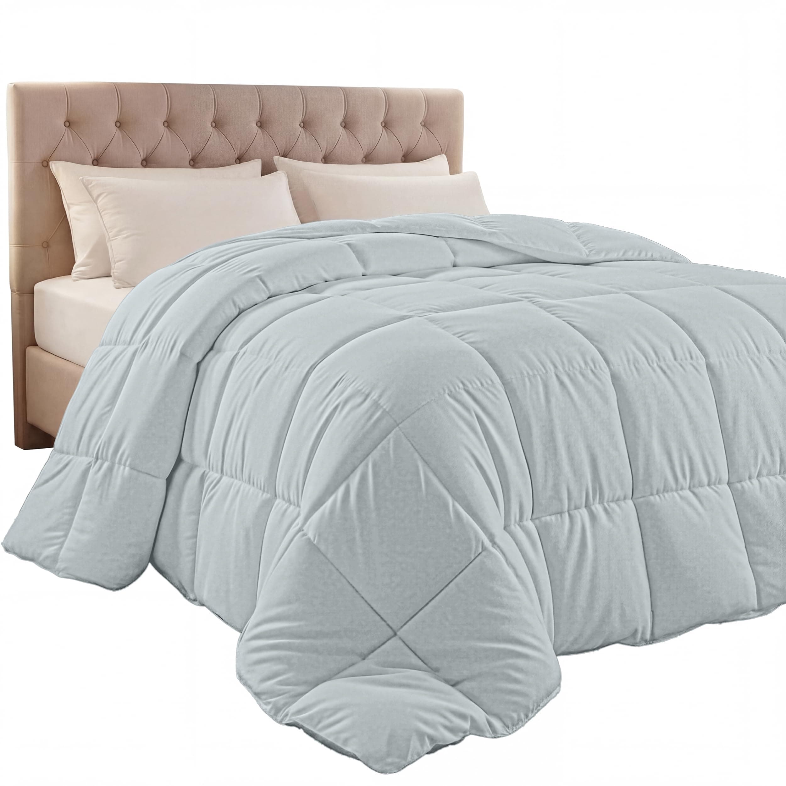 Comforter Duvet Insert, Quilted Comforter with Corner Tabs, Box Stitched Down Alternative Comforters Queen Size (Light Grey)
