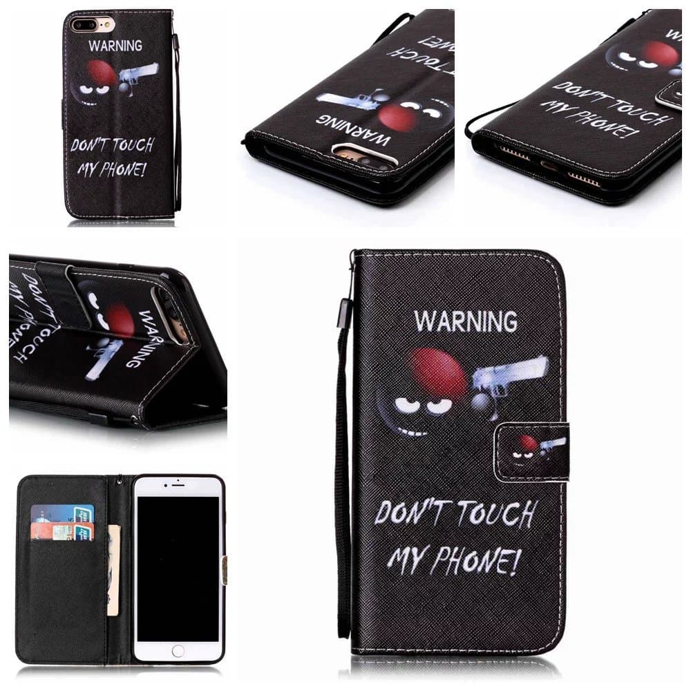 iPhone 7 Plus Case,Don't Touch My Phone Design Premium PU Leather Flip Wallet Case Stand Cover with Card Slots Wrist Strap for Apple iPhone 7 Plus 5.5 inch