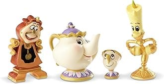 Enesco Disney Showcase Collection Tiny Beauty and The Beast Enchanted Objects Miniature Figurine Set- Set of 4 Resin Hand Crafted Painted Disney Mini Figurines Home Decor Statues, Various Size