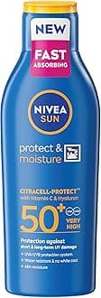 Protect & Moisture Sun Lotion SPF 50+ (200 ml), Suncream with Vitamin C and Hyaluron, Provides 48H Moisture and Immediate UVA/UVB Protection, Fast-Absorbing, No White Cast Formula