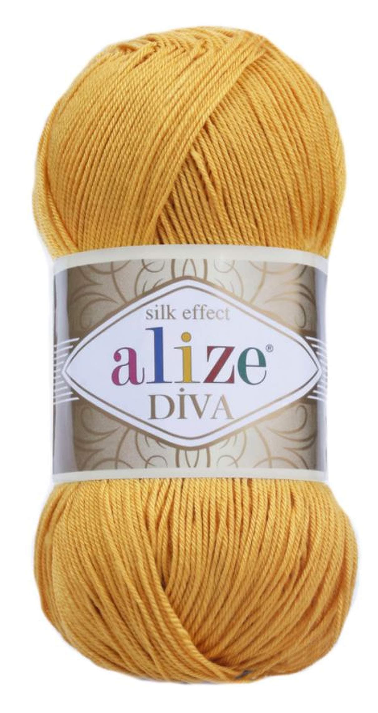Alize Diva Silk Effect 100% Microfiber Acrylic Yarn 1 Ball skeins 100gr 383yds Color (488 - Saffron)