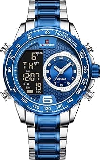 Watch for Men Dual Display Digital Quartz Watches Multifunctional Business Stainless Steel Wristwatch