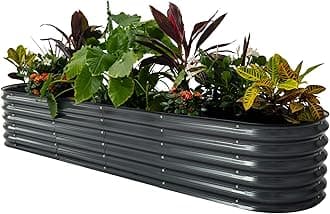 Vego Garden Aluzinc Raised Garden Bed Kits, 17" Tall 9 in 1 Modular Metal Raised Planter Bed for Vegetables Flowers Patio Ground Planter Box-Modern Gray