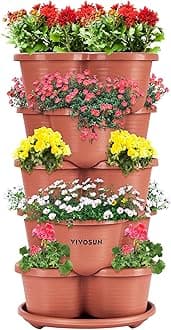 VIVOSUN 5 Tier Vertical Gardening Stackable Planter for Stawberries, Flowers, Herbs, Vegetables Brown