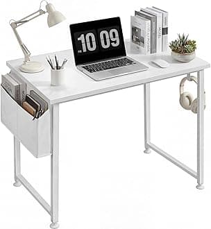 White Small Desk for Bedroom - Student Kids Study Writing Table for Home Office Bedroom Small Spaces 32 Inch Modern Mini Laptop PC Computer Desks, White