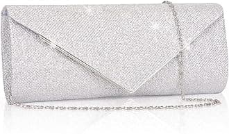 Larcenciel Clutch Purses for Women, Sparkling Envelope Evening Bag with Detachable Chain, Sliver, 8.85 x 2.16 x 4.52 inches