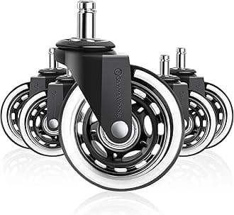 Premium Gamma Office Chair Wheels Black, Pack of 5, 7/16 x 7/8 Inch – Heavy Duty Chair Wheels Replacement for Scratch-Free, Smooth & Silent Rolling – Suitable for Floors & Carpet