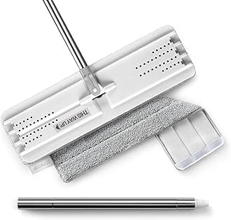 JOYMOOP Flat Mop, Microfiber Floor and Wall Cleaner, 60" Long Handle with 15" Flat Head with a Pad - White