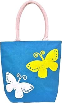 Daffodil Jute Bags Handcrafted Butterfly Print Tote Bag | Eco-Friendly & Durable Jute Handbag with Zipper for Men & Women