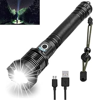 Rechargeable LED Flashlights 90000 High Lumens, Super Bright Tactical Flashlight, Powerful Handheld Flashlight Zoomable, Waterproof, Battery, 3 Lighting Modes for Outdoor Camping Emergencies