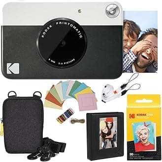 Kodak Printomatic Instant Camera (Black) Deluxe Bundle + Zink Paper (20 Sheets) + Deluxe Case + Photo Album + Hanging Frames + Comfortable Neck Strap