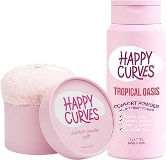 Comfort Powder: Talc Free Anti Chafe Body & Foot Powder Deodorant to Control Inner Thigh Chafing, Private Areas, and All Over Body for Women (4 Ounce (Pack of 1), Tropical + Puff)