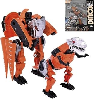 De-Lite 2025 Action Figures Soft Touch Vinyl Plastic Collectible Model Toys… (Big Convertible Transforming Robotic Building DIY Robot Trex Dinosaur Interactive Playset, 20CM)