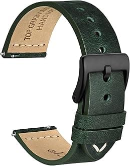 WOCCI 19mm Old-fashioned Watch Band for Men, Top Grain Leather, Black Matte Buckle (Army Green)