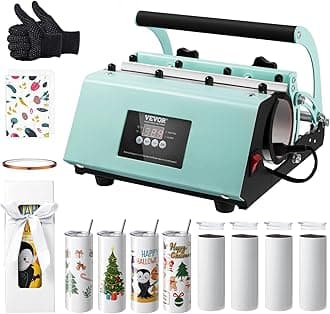 VEVOR Tumbler Heat Press Machine, Cup Press Set with 8 Empty Cups, Cup Press Max 30oz with Heat Transfer Paper, Gloves, Tape